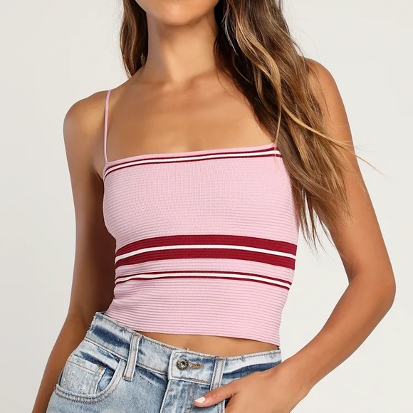 Lulus Tops - Lulus Lenore Red Pink Striped Ribbed Crop Top Tube Top Size Medium